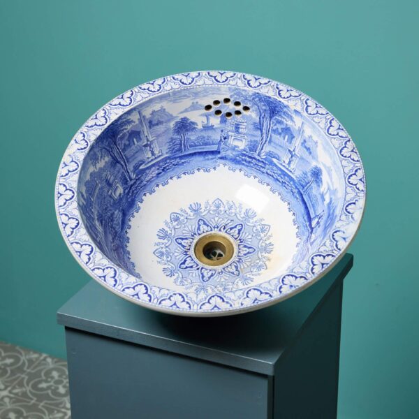 0_35302-1 Antique Blue & White Transfer Print Bowl Sink