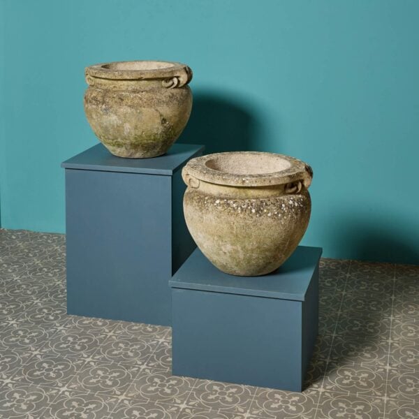 0_36015-1 Two Weathered Compton Style Scroll Pots