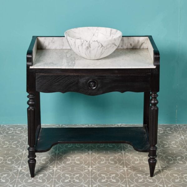 Antique Victorian Washstand with Carrara Marble and Porcelain Sink