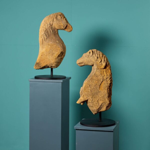 0_467-1 17th Century English Carved Stone Horse & Unicorn