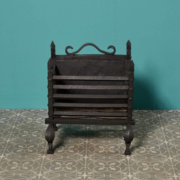 Antique Jacobean Wrought Iron Fire Basket