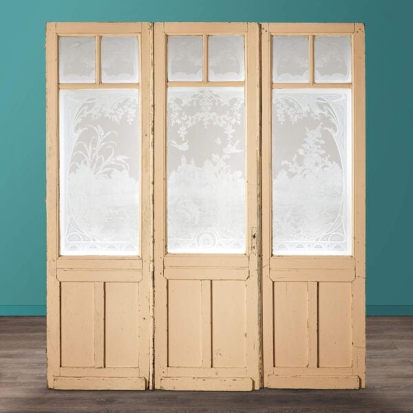 Set of 3 Tall Antique Acid Etched Glazed Doors