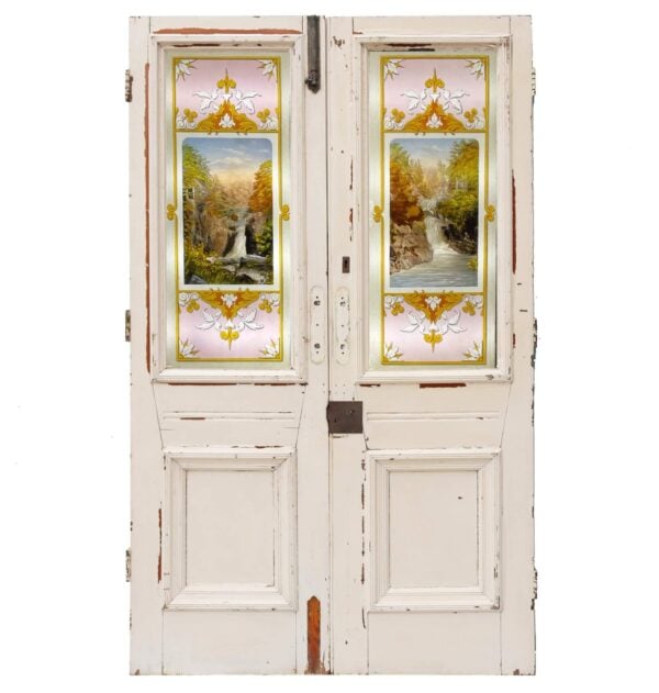 0_575-2 Set of Handpainted Antique Stained Glass Double Doors