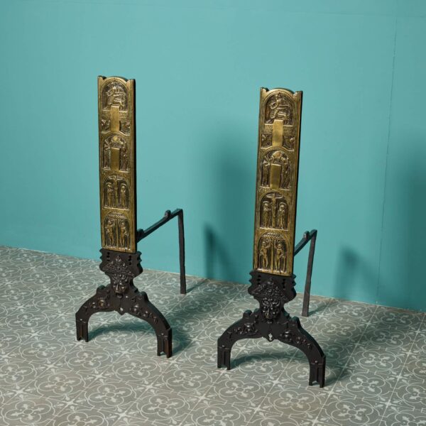 0_625-1 Pair of Large Antique Religious Fire Dogs