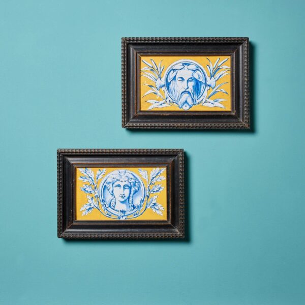 0_UKH-066 Pair of Antique Framed Neoclassical Tile Panels