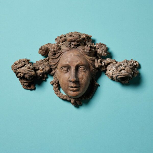 Antique Georgian Carved Pine Mask Wall Hanging