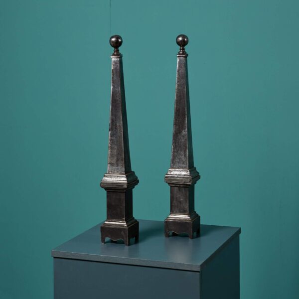 0_UKH144 Pair of Polished Cast Iron Obelisks