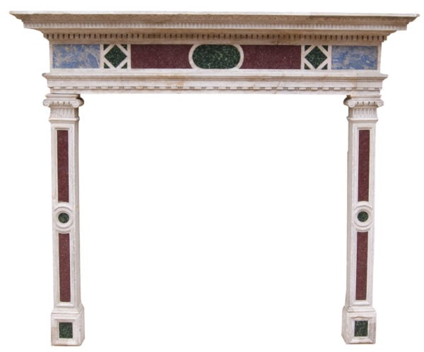 English Renaissance Revival Stone and Porphyry Fireplace