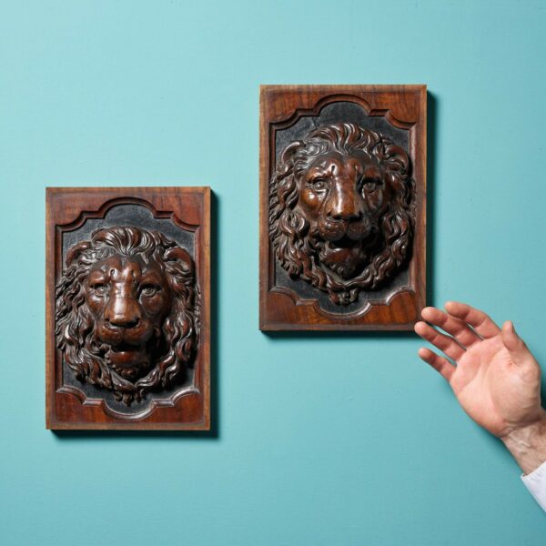 Pair of French Antique Carved Lion Panels