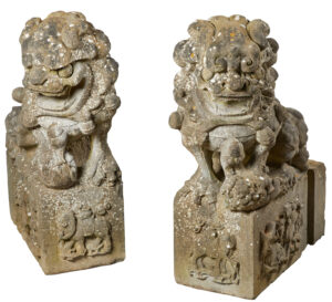 Pair of Carved Stone Chinese Foo Dog Statues
