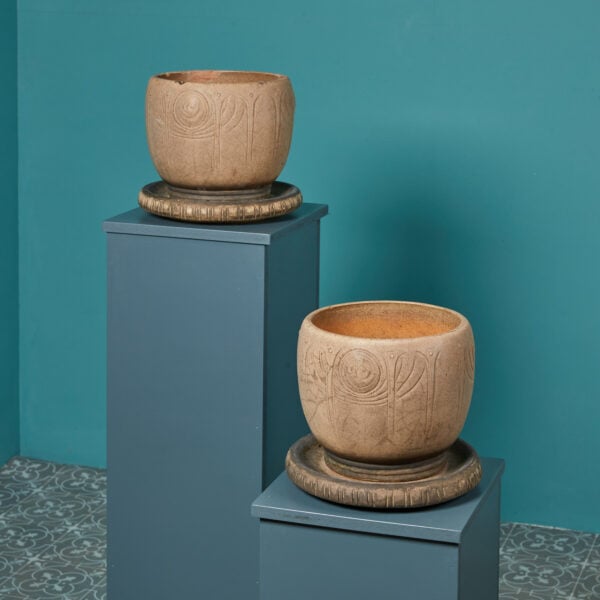 239-LEFCO-Glazed-Pots1 Pair of Glazed Antique Plant Pots Attributed to LEFCO