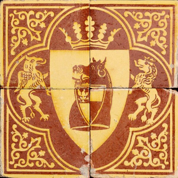 Antique Chamberlain Co Encaustic Heraldic Tile Panel