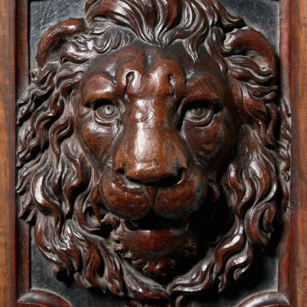 Pair of French Antique Carved Lion Panels