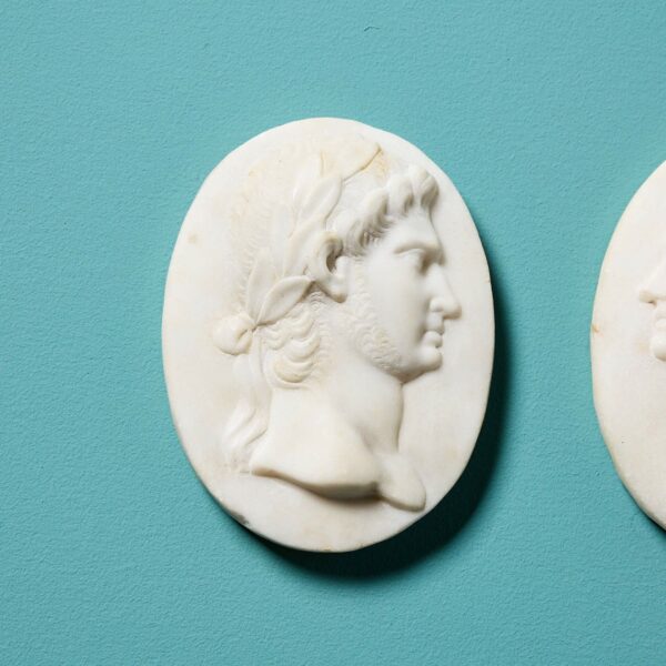 Pair of Grand Tour Marble Medallions of Noblemen