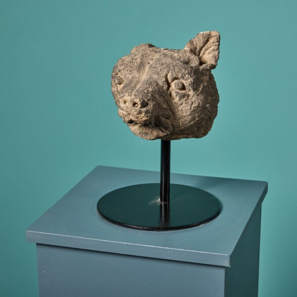 Antique Carved Stone Bear Head Sculpture