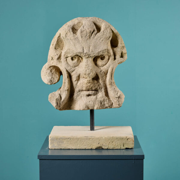 358-1 Limestone Demonic Mask or Grotesque Statue