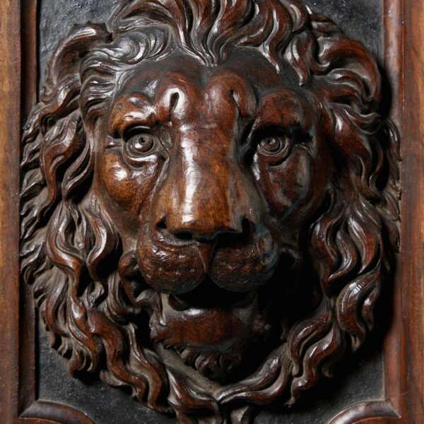 Pair of French Antique Carved Lion Panels