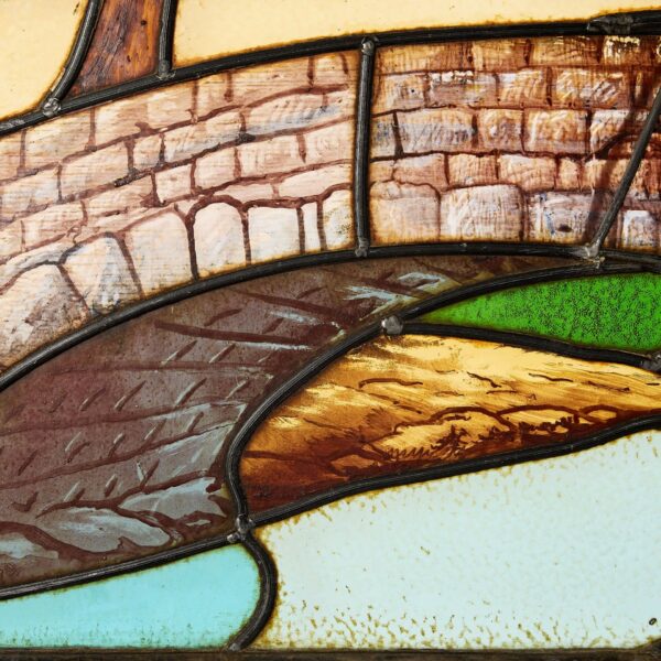 Antique English Countryside Stained Glass Window