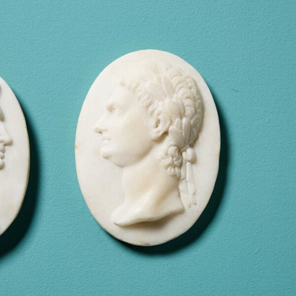 Pair of Grand Tour Marble Medallions of Noblemen