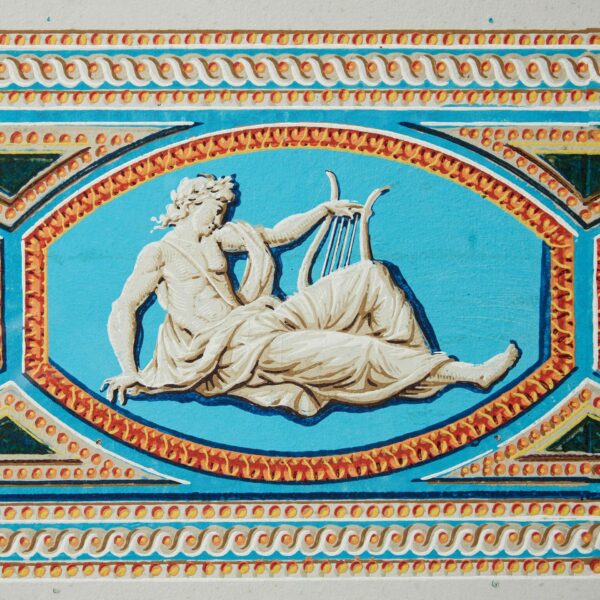 Pair of Antique Framed Polychrome Neoclassical Friezes