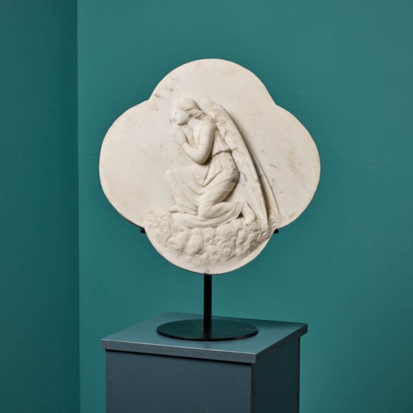 449-1 Antique White Marble Angel Plaque on Stand