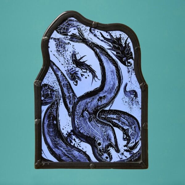 0_36205-BLUE Patrick Reyntiens (2010) 'Eels, Eels' Stained Glass Window Hanging