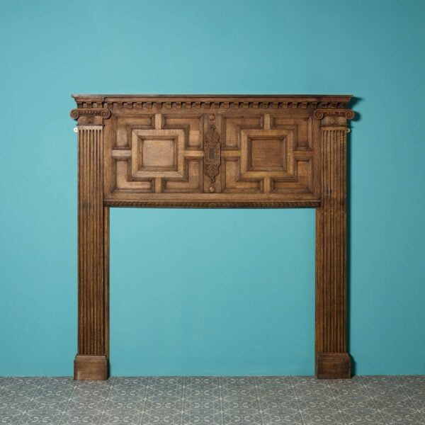 0_36284_-8 Antique Jacobean Geometric Style Oak Fireplace