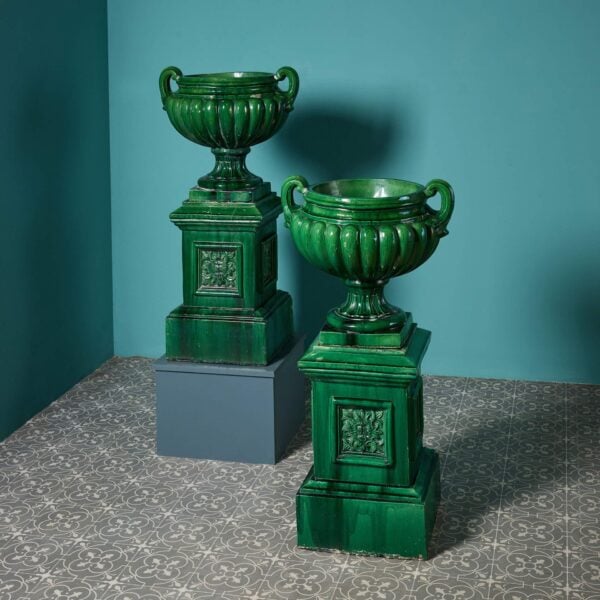 Large Pair of Antique Glazed Stoneware Urns