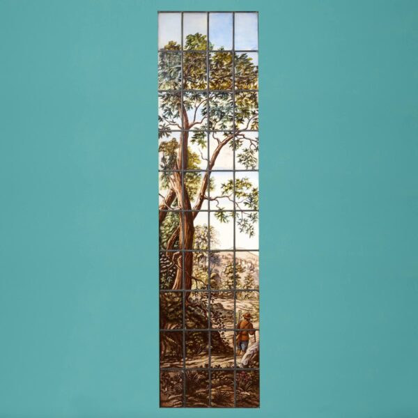 Large Victorian Stained Glass Window Depicting Country Scene