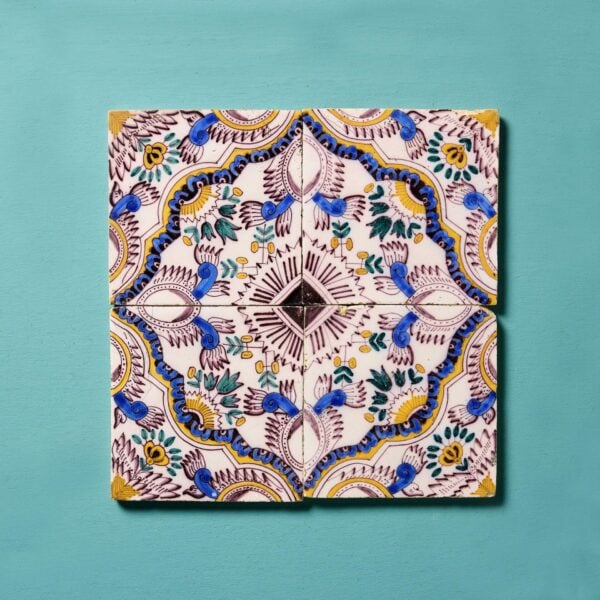 Set of 4 English Chintz Delft Wall Tiles