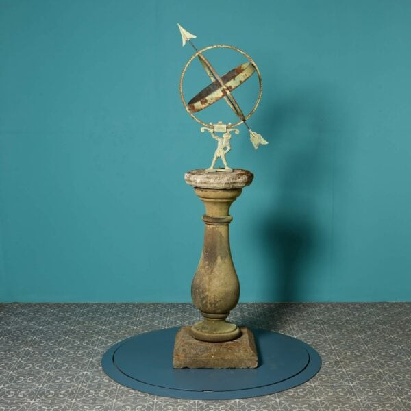 0_36106-3 Reclaimed Atlas Armillary Sundial on Weathered Stone Pedestal