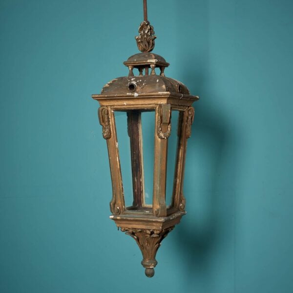 0_34346-4 Large Antique Wood & Glass Hanging Lantern