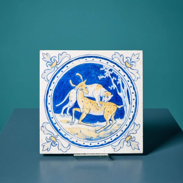 0_36034-1 Minton & Co 6-Inch Tile Handpainted with Leopard & Deer