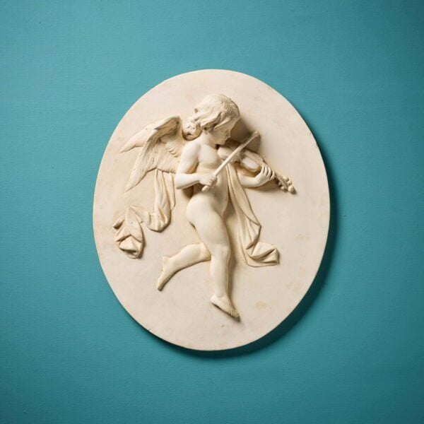 0_36226-1 Antique Oval Plaster Relief Plaque of a Musical Putto