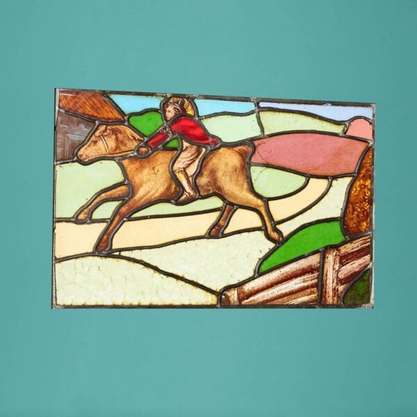 Reclaimed Stained Glass Window Depicting a Horse Rider