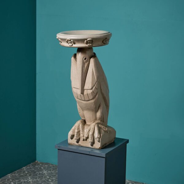 1920s Glazed Stoneware Pelican Bird Bath
