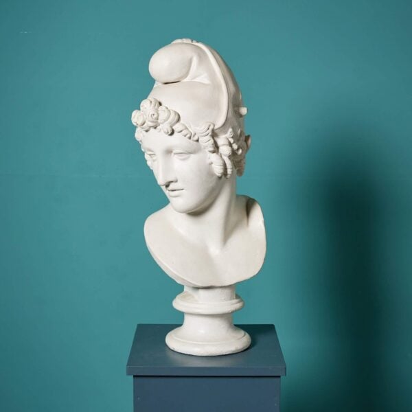 0_36517_-3 Antique Plaster Bust of Apollo on a Simulated Marble Column