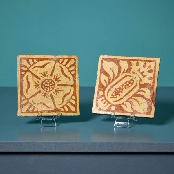 0_UKH2625 Pair of Antique English Encaustic Medieval Style Tiles