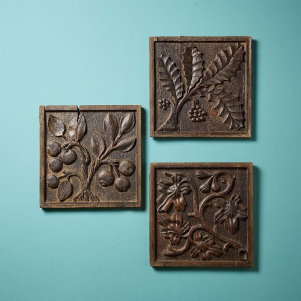 Set of 17th Century English Carved Oak Foliage Panels