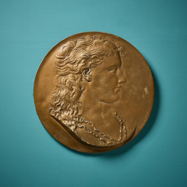 0_36287-1 Antique Painted Plaster Portrait Wall Roundel of a Female