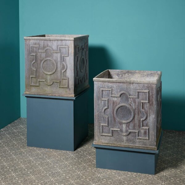 Pair of Large Georgian Style Geometric Lead Cube Planters