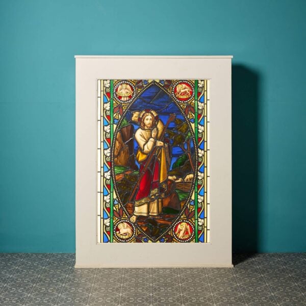 Large Ecclesiastical Framed Stained Glass Panel of Biblical Scene