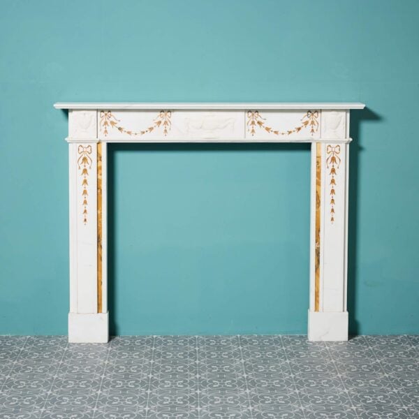 0_36853-1 Antique English White & Sienna Marble Fireplace