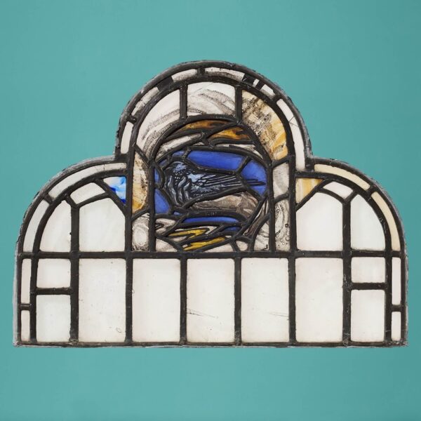 Antique Ecclesiastical Arched Stained Glass Dove Panel