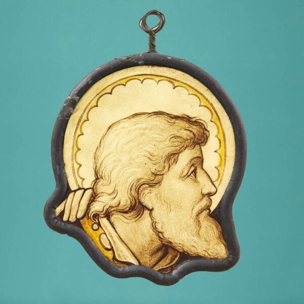 Antique Stained Glass Window Hanging Panel of a Saint