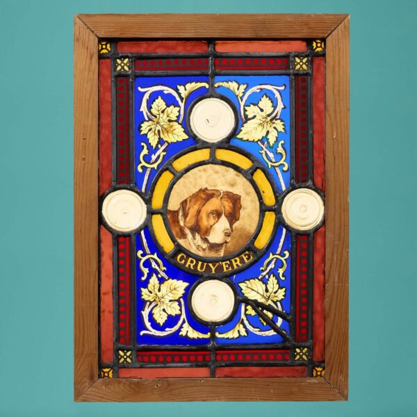 Small Reclaimed Stained Glass Panel of ‘Cruy'ere’ Dog