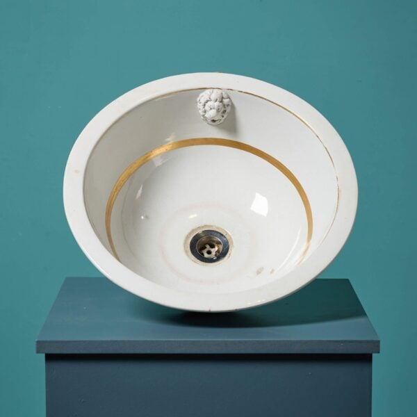 0_36383-1 19th Century English Gold & White Bathroom Bowl Sink