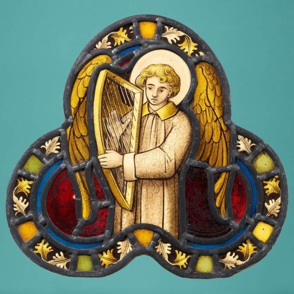 Antique Trefoil Stained Glass of Angel Scene