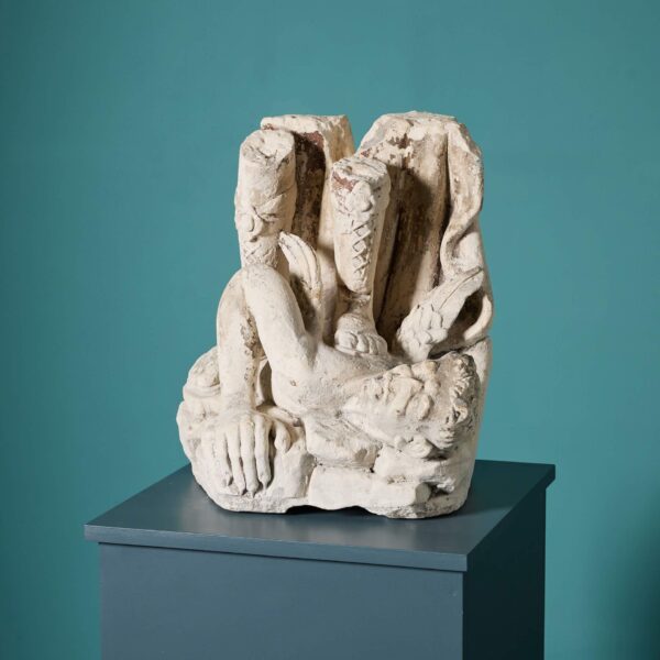 19th Century Fragmentary Stone Statue of an Angel & the Devil