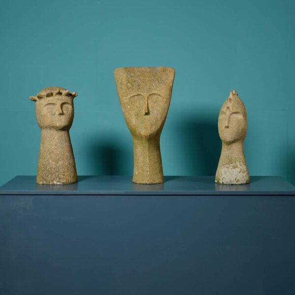 Set of Contemporary Abstract Carved Stoneware Busts